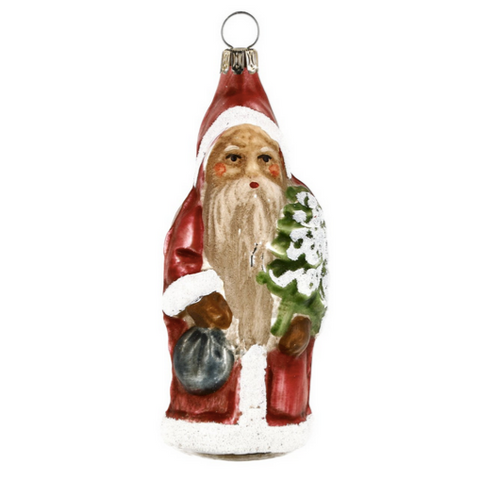 Marolin - Glas Kleiner Weihnachtsmann mit Rucksack und Baum