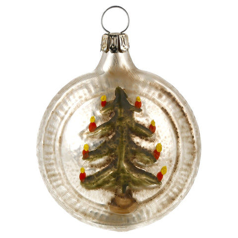 Glas Kugel mit Weihnachtsbaum und Sternen, patiniert