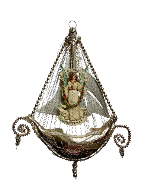 Marolin - Schiff mit Engel-Oblate, Segel und 3 Perlanhängern