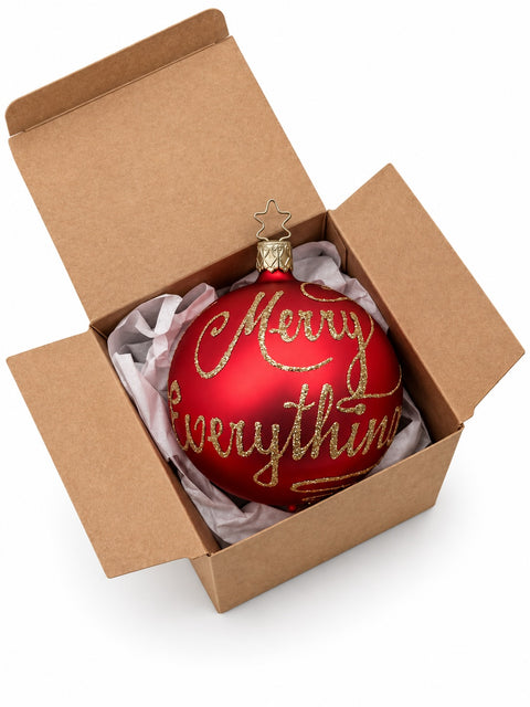 Jahreskugel 2026 „Merry Everything“, Christbaumkugel korallenrot 8 cm